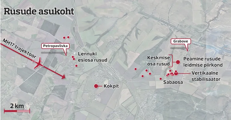 Lennuki rusud olid pillutatud laiali suurele maa-alale.
