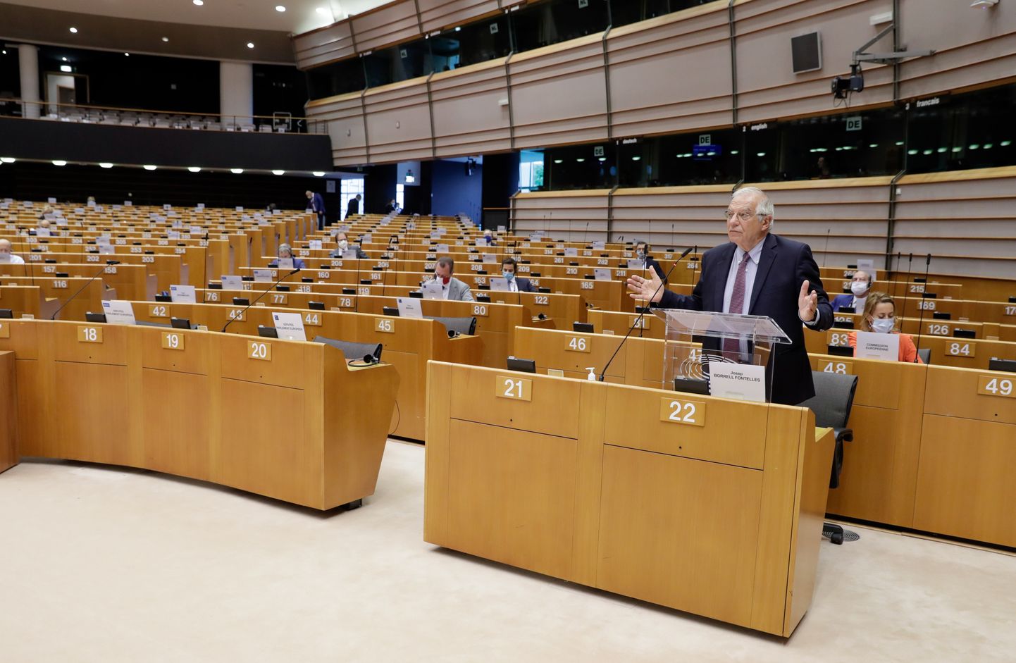 EP Augstais pārstāvis ārlietās un drošības politikas jautājumos sociāldemokrāts Žozefs Borels uzstājas EP plenārsesijā Briselē