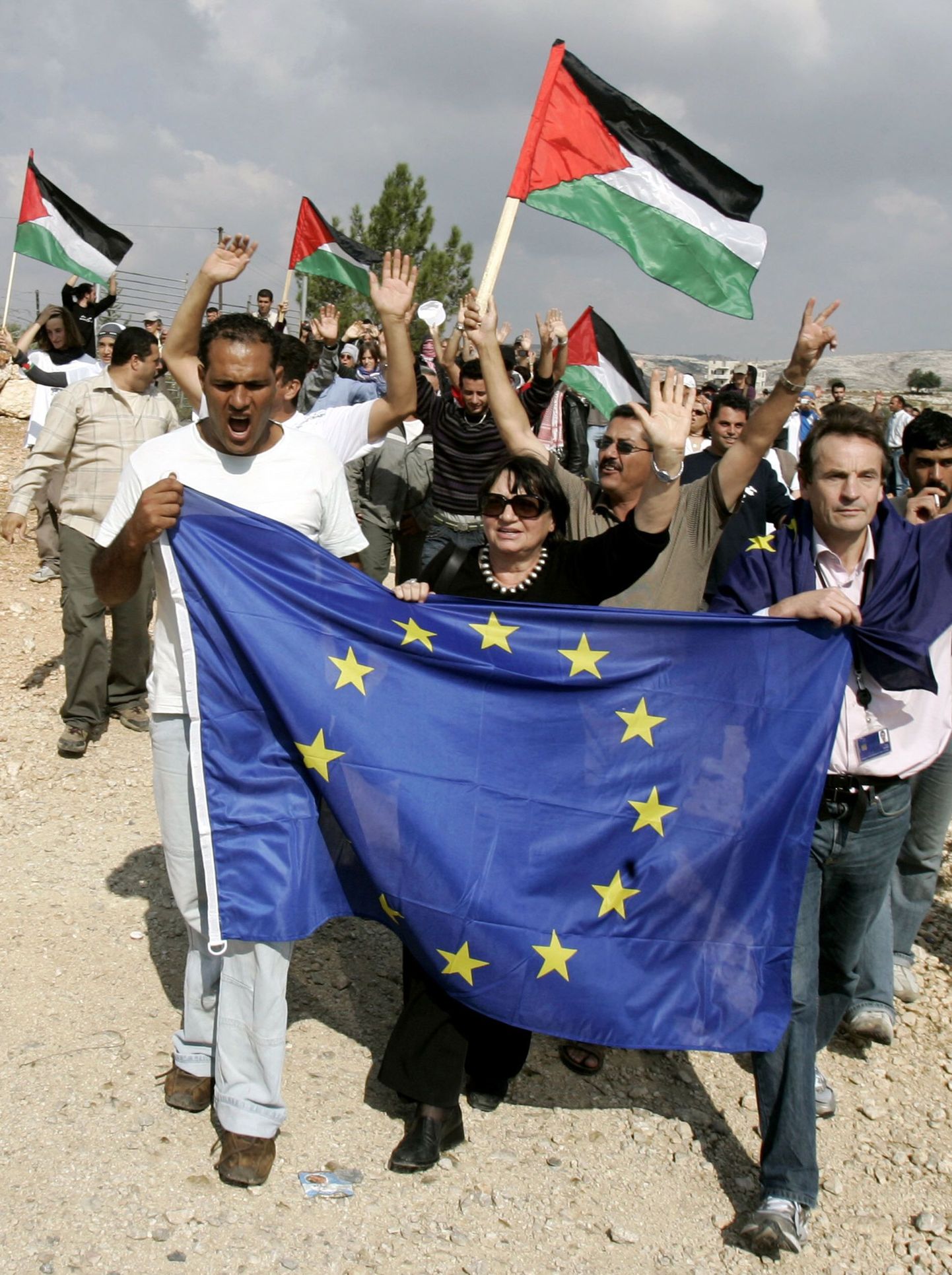 Europarlamendi asepresident Luisa Morgantini osalemas oktoobris 2008 Iisraeli-vastasel meeleavaldusel koos palestiinlastega.