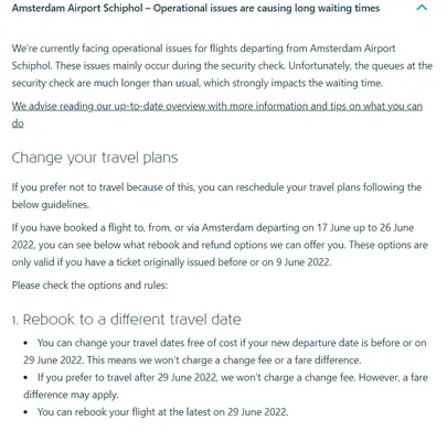 Seoses ülekoormusega Schipholi lennujaamas võivad KLMi kliendid oma lende praegu igasuguse lisakuluta edasi lükata.