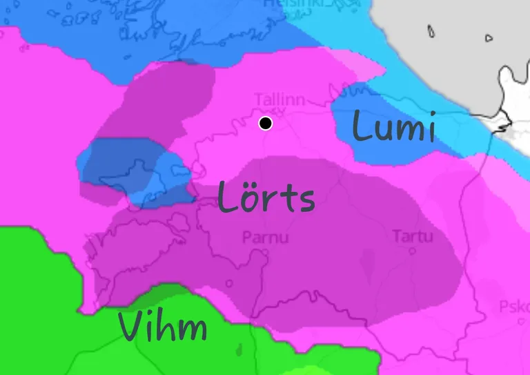 Prognoositav sajuala kella 21 seisuga.
