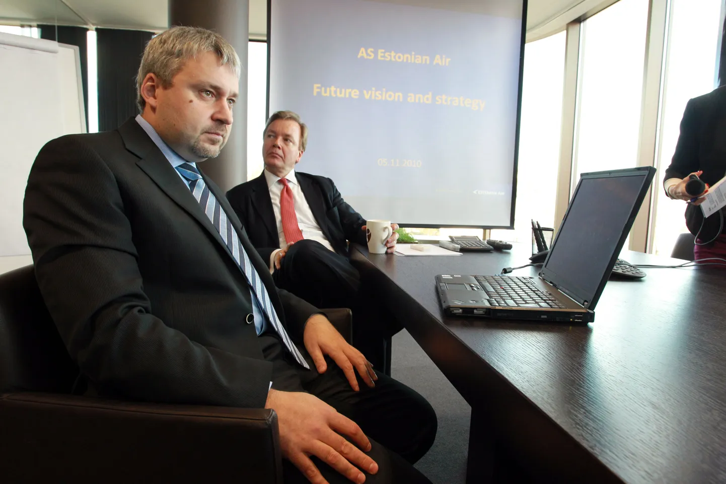 Estonian Air tulevane nõukogu esimees Joakim Helenius ja Estonian Air juhatuse esimees ja president Andrus Aljas.