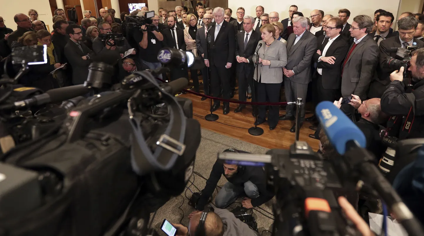 Angela Merkel andmas pressile seletust, miks valitsuskõnelused taas läbikukkusid.