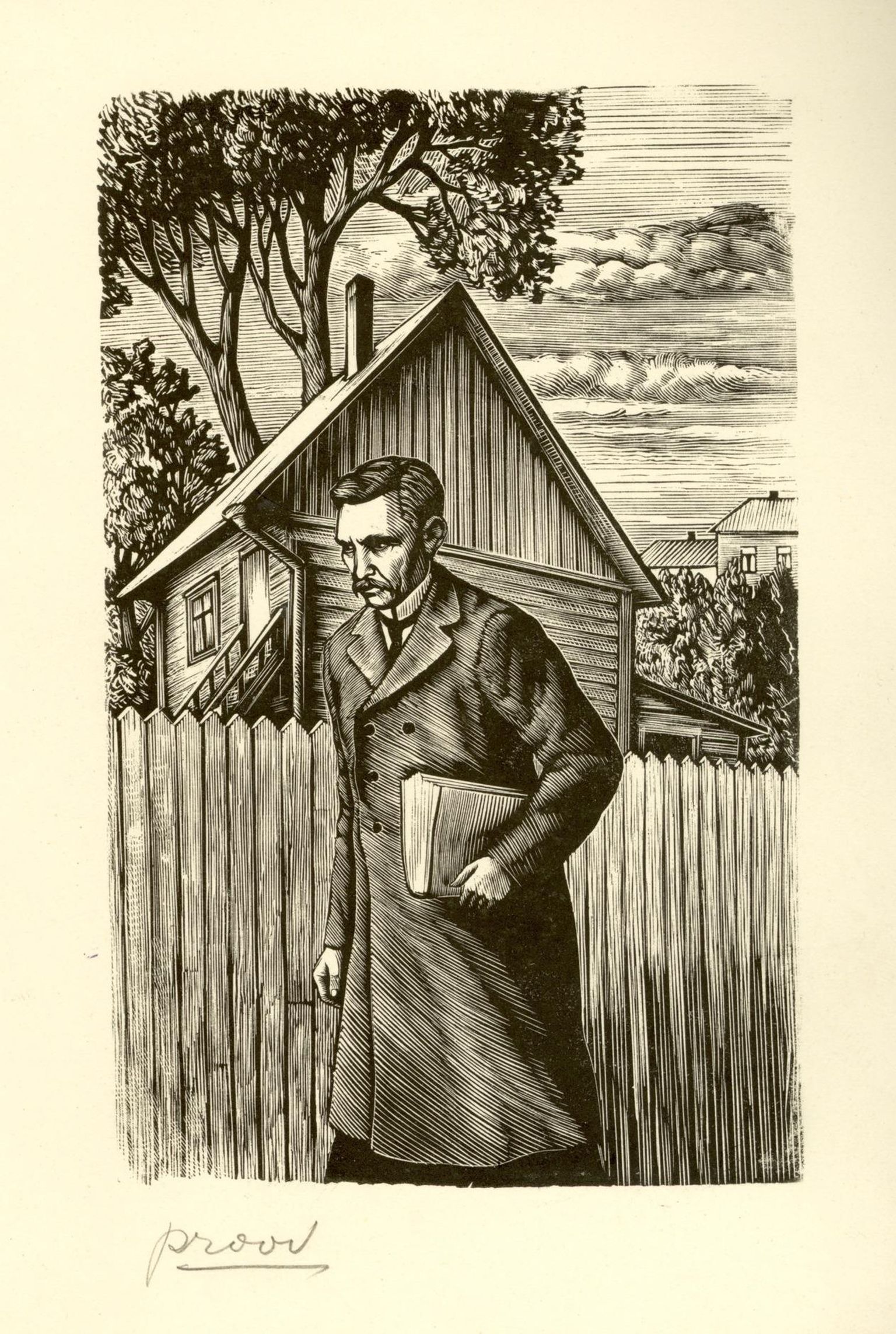 Ernst Kollom. Juhan Liiv. Puugravüür.