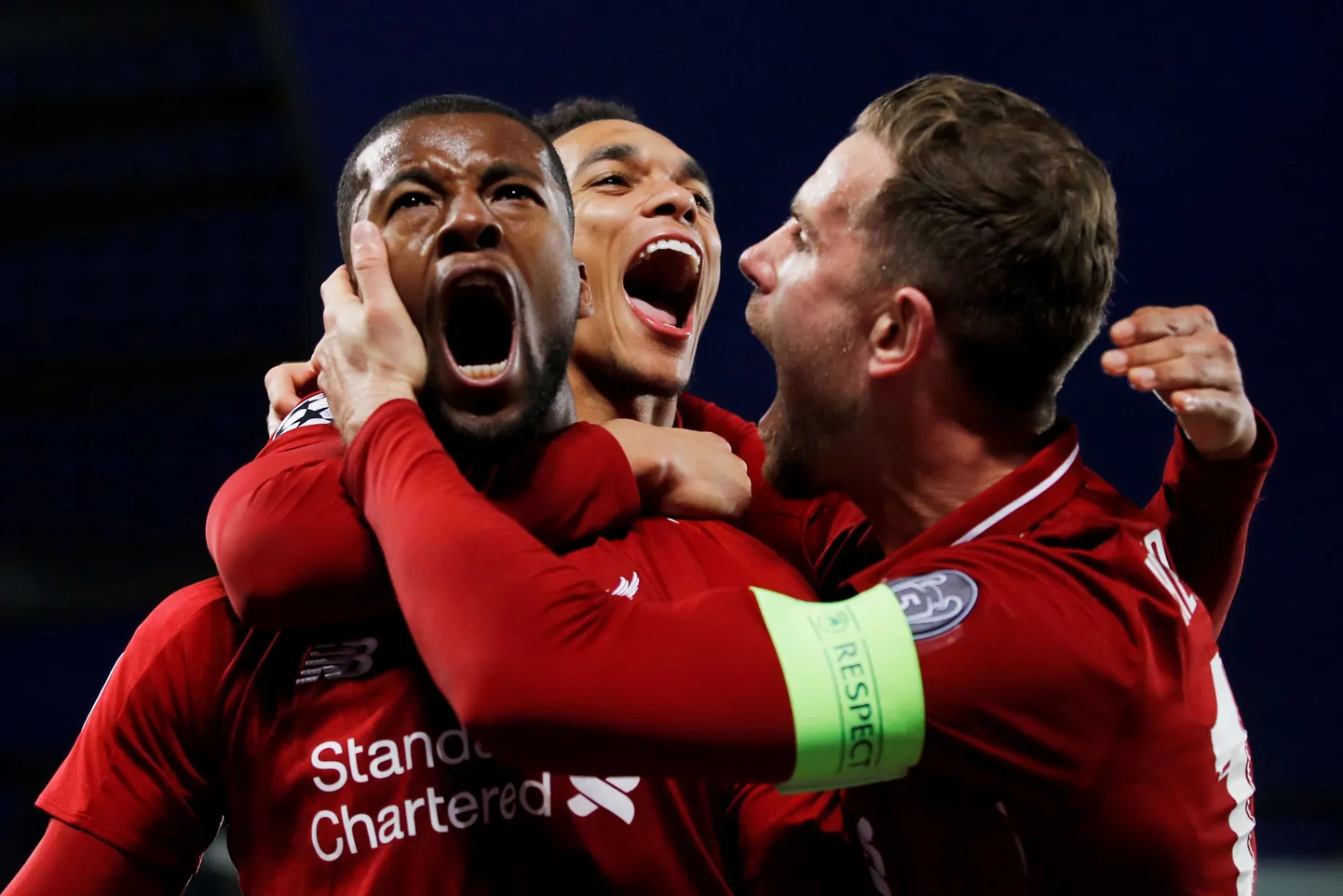 Liverpooli mängijad Gerginio Wijnaldum (vasakult), Trent Alexander-Arnold ja Jordan Henderson mahtusid Meistrite liiga nädala koosseisu.