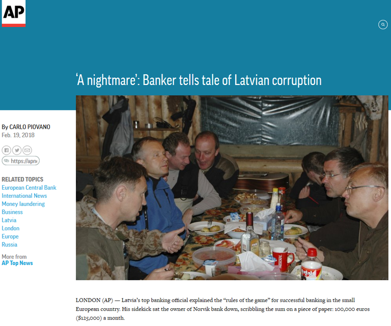 Associated Pressis ilmunud lugu Läti pangaskandaalist.