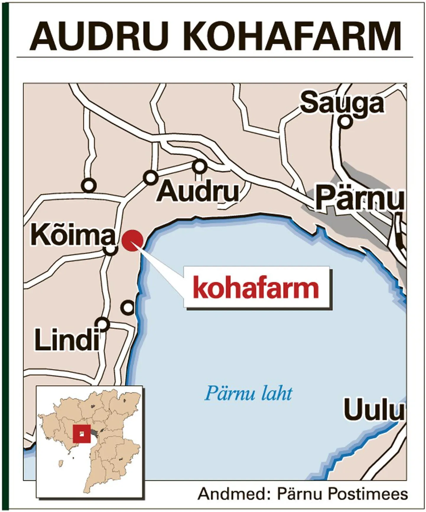 Audru kohafarmi asukohakaart.