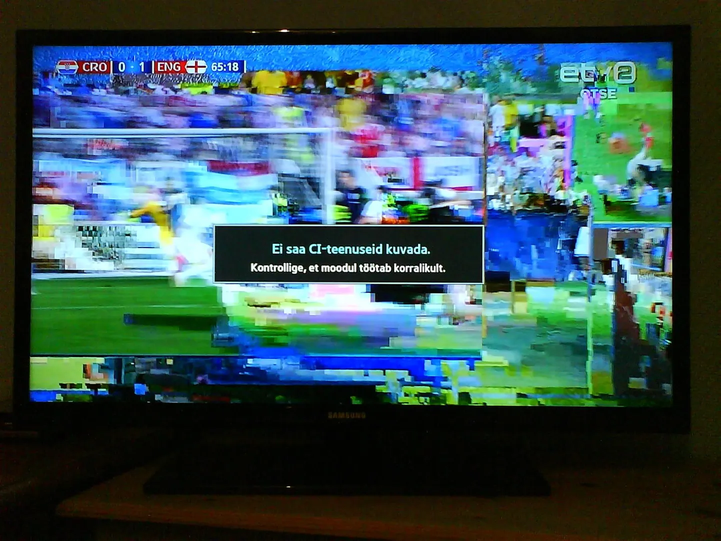 Hetk ETV2 kanalil jooksnud jalgpallimängust Elisa kaabelvõrgu vahendusel kolmapäeval kell 22.22.