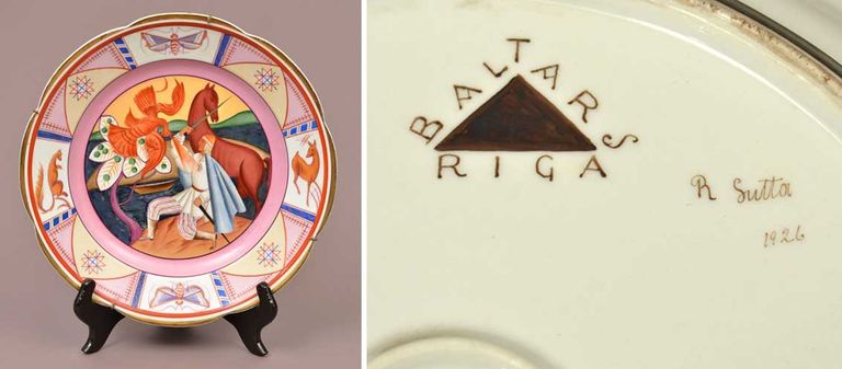 Romans Suta (1896-1944), "Baltars" apgleznots porcelāna šķīvis "Ugunsputns". Sākuma cena: 50 000 eiro