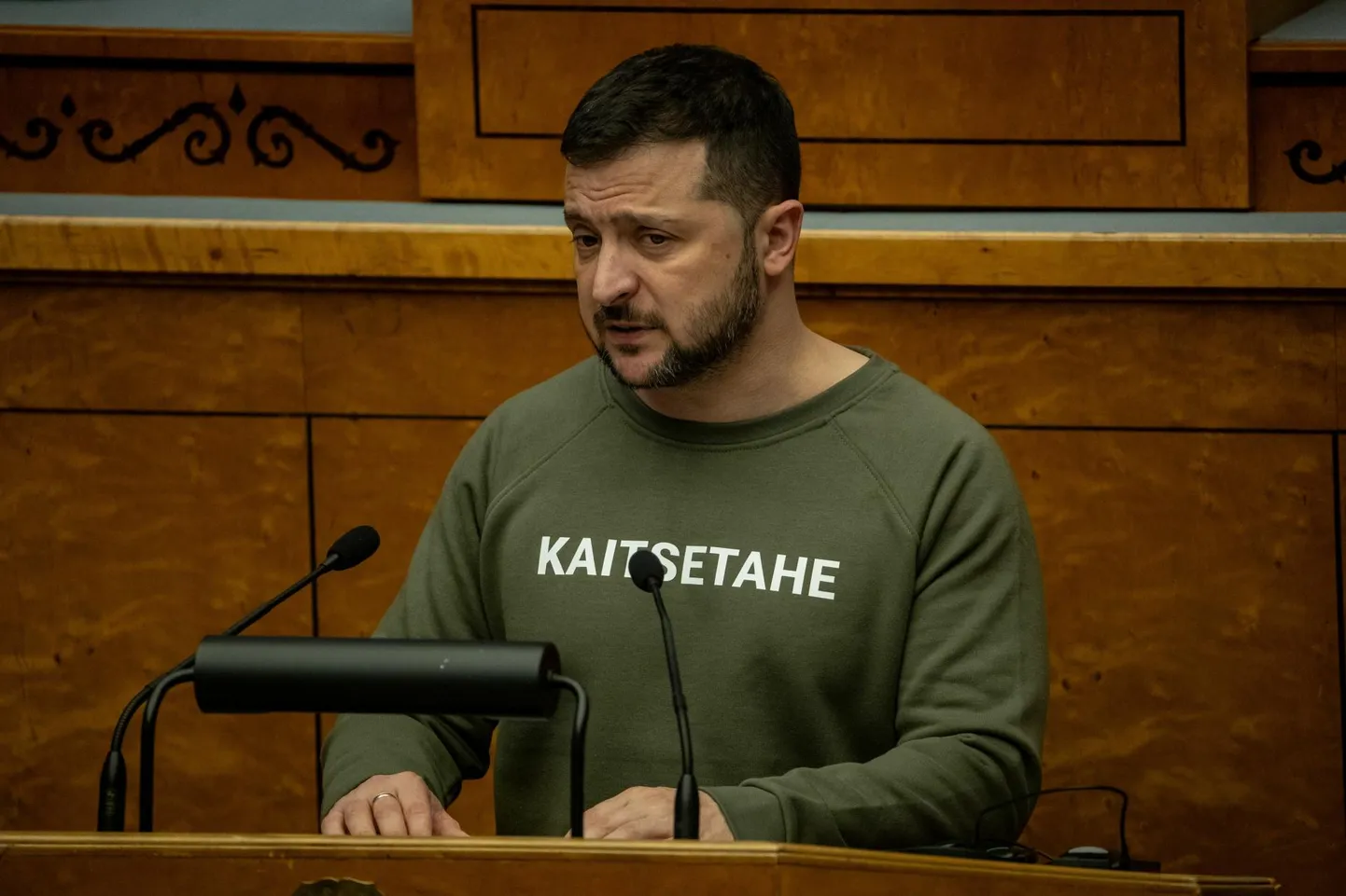 Владимир Зеленский во время выстуления перед Рийгикогу.