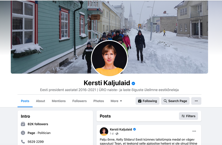 Kersti Kaljulaidi ametlik Facebooki konto.