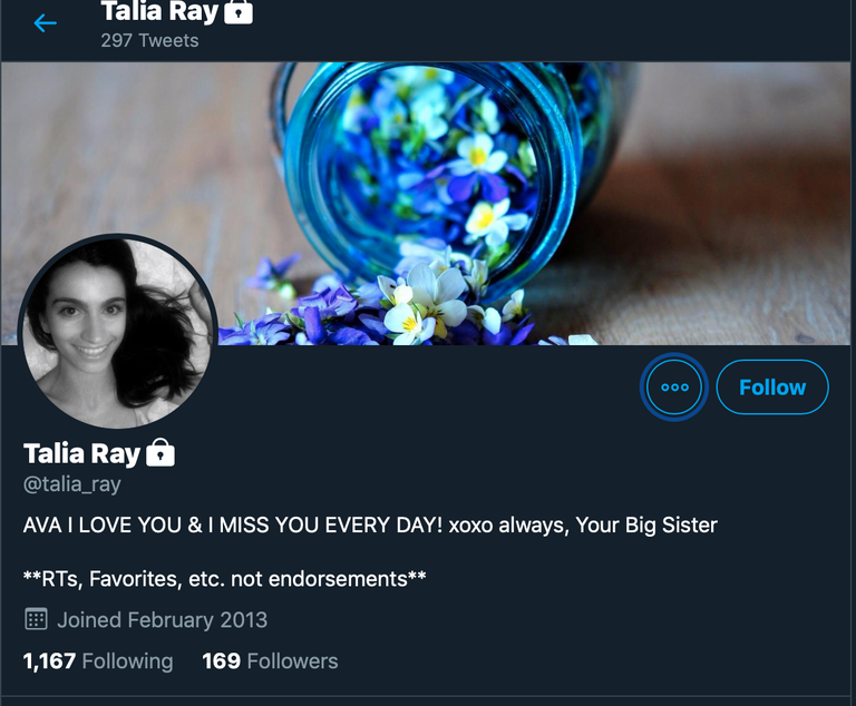 Talia Ray kirjutas oma õele mõeldes ka Twitterisse postituse, kus teatas, et armastab ja igatseb Avat.
