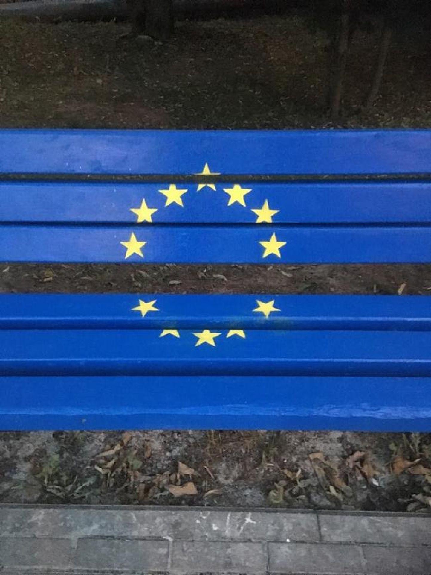 Teiste seas võib Põlvast leida ka Euroopa Liidu lipuga pingi. FOTO: Põlva Vallavalitsus