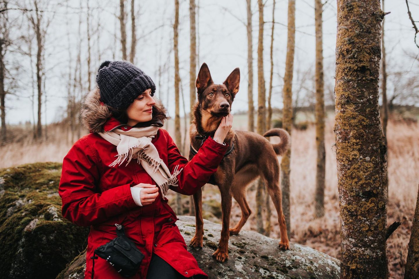 Alina Roditšenko koer Bertaga metsas vaba aega nautimas.