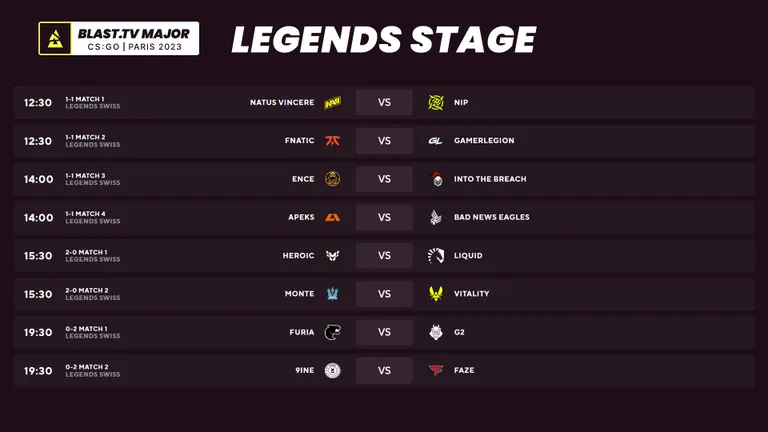 BLAST.tv Paris Major Legendide vooru teise mängupäeva kava