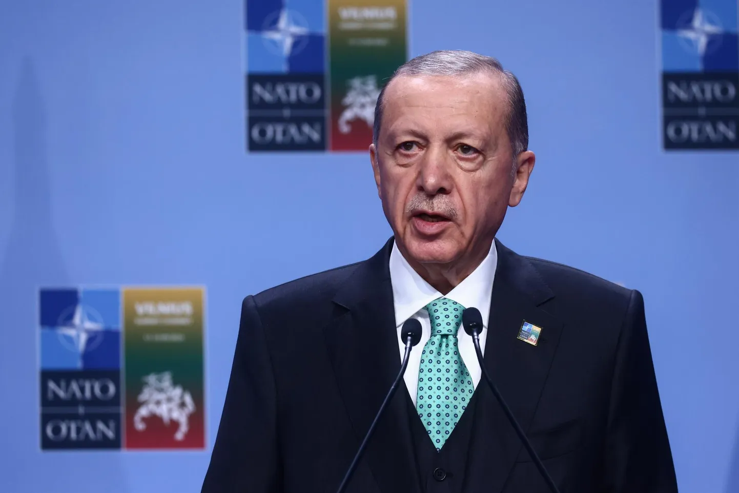 Türgi president Recep Tayyip Erdoğan Vilniuses NATO tippkohtumise pressikonverentsil.