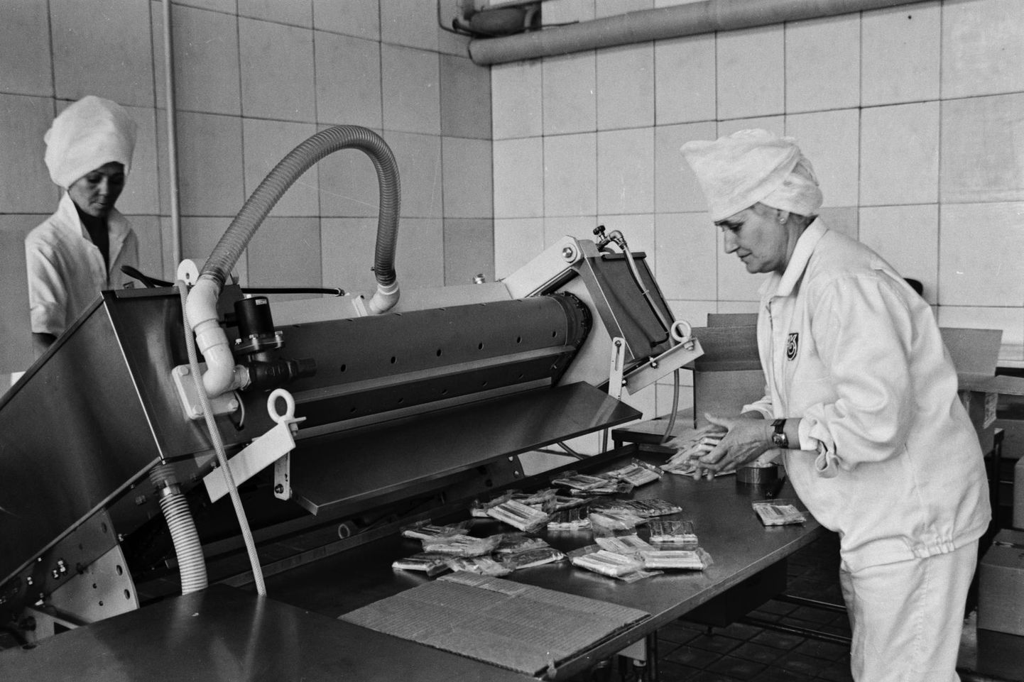 Makra pakendamine S. M. Kirovi nimelise kalurikolhoosi tootmisruumides Viimsis 1985. aastal.