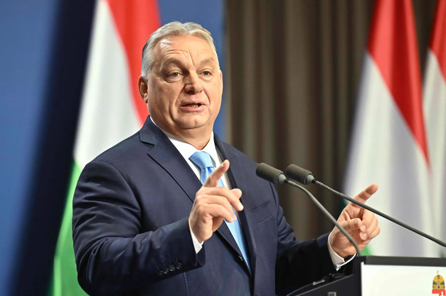 Ungari peaminister Viktor Orbán rääkimas pressikonverentsil Budapestis 21. detsembril 2024. aastal.