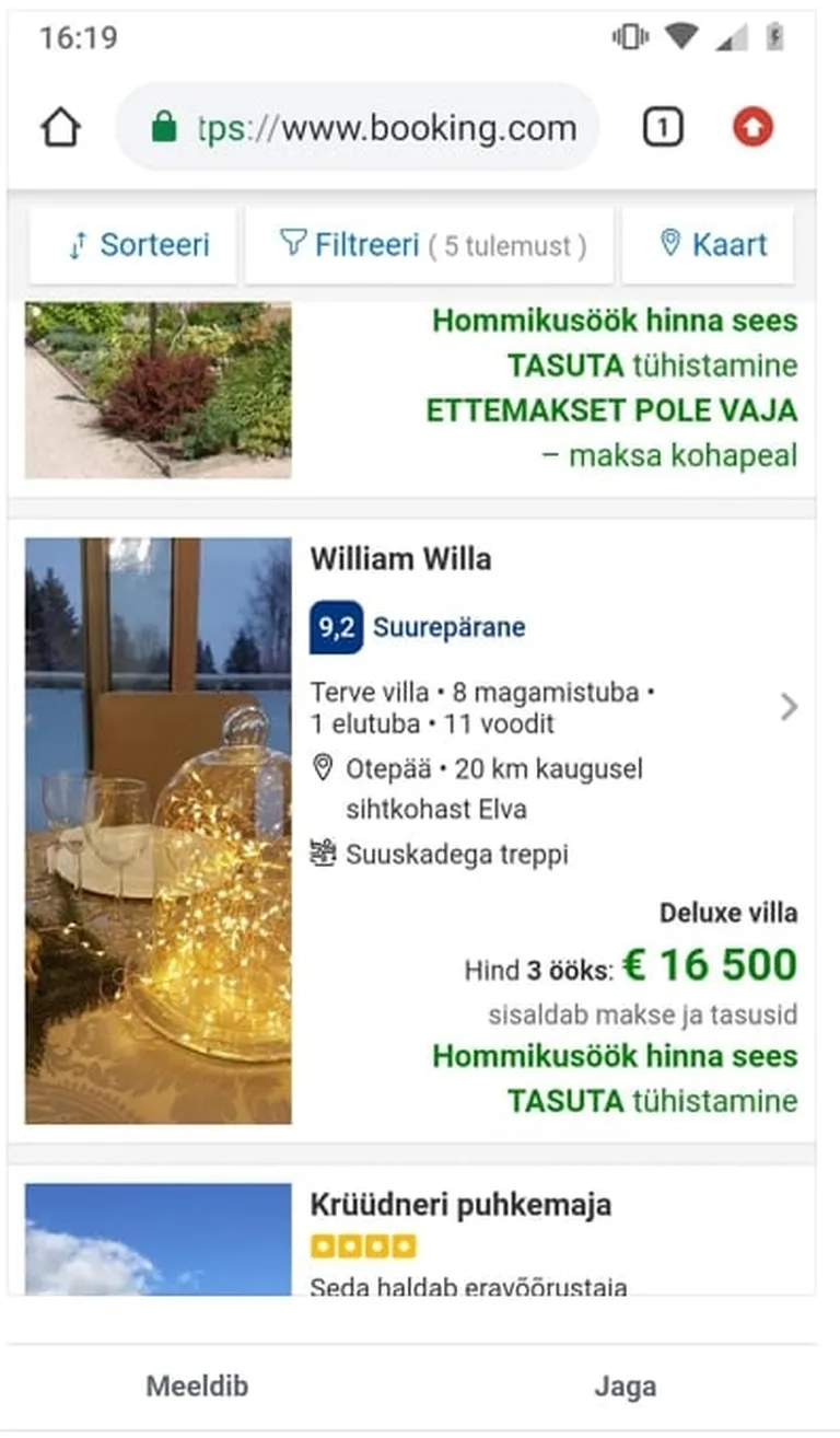 Otepääl asuv William Willa oli kolmeks ööks saadaval justkui 16 500 euro eest.
