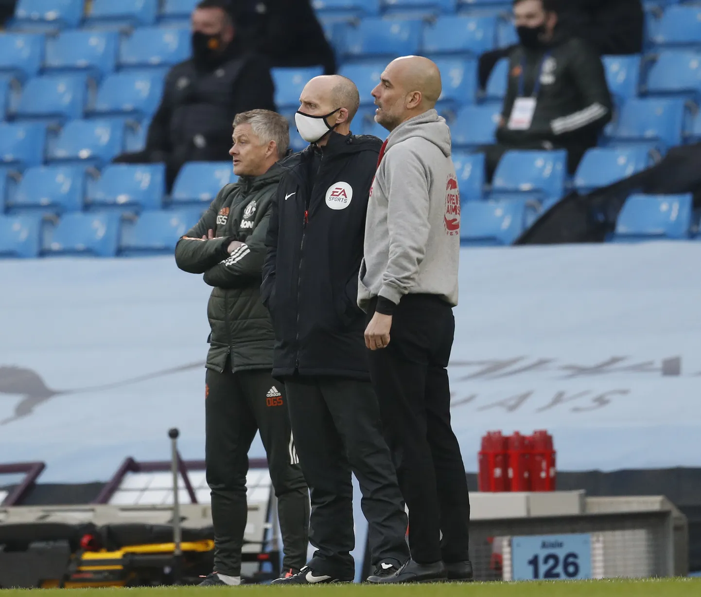 Ole Gunnar Solskjær (vasakul) ja Pep Guardiola (paremal).