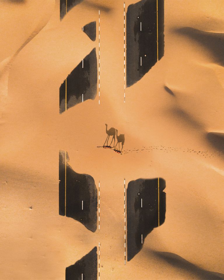 Osaliselt liivaga kaetud tee Dubais