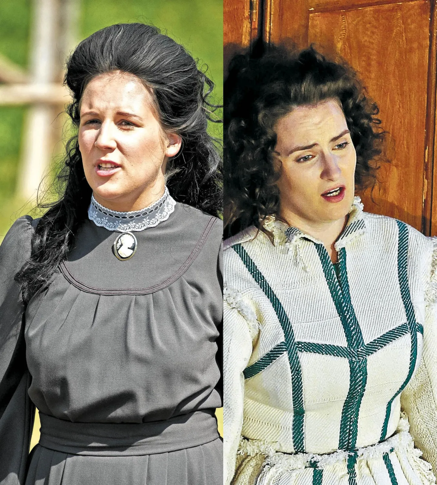 Draamas «Pidu tuli» on Lydia osas Saara Nüganen (vasakul). Ooperis «Emajõe ööbikud» on Lydia osas Maria Listra.