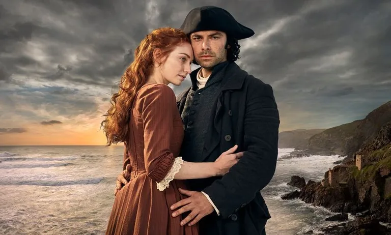 Aidan Turner (Ross Poldark) ja Eleanor Tomlinson (Demelza Poldark)