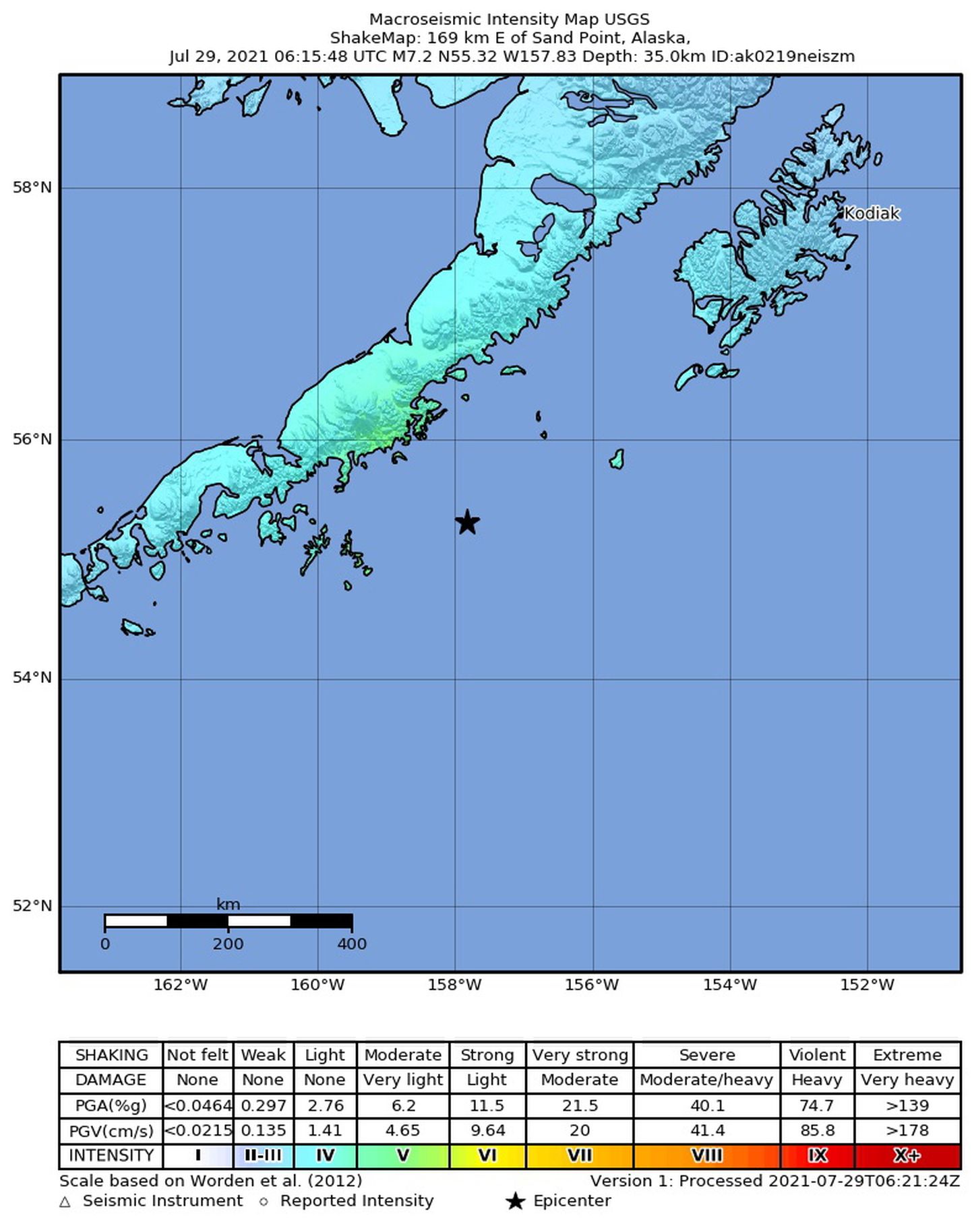 USA geoloogiateenistuse teatel tabas Alaskat maavärin magnituudiga 8,2, osale paikadele anti tsunamihoiatus. Pildil maavärinapaiga kaart