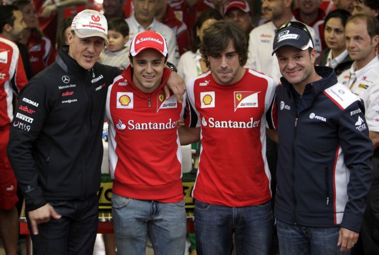 Sõbrapilt aastal 2011: Michael Schumacher, Felipe Massa, Fernando Alonso, Rubens Barrichello 