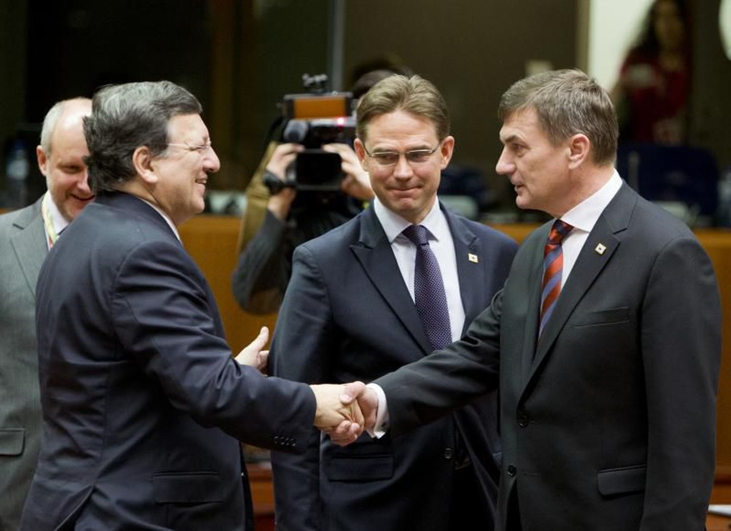 Euroopa Komisjoni president Jose Manusel Barroso, Soome peaminister Jürki Katainen ja peaminister Andrus Ansip Euroopa Ülemkogu kohtumisel Brüsselis