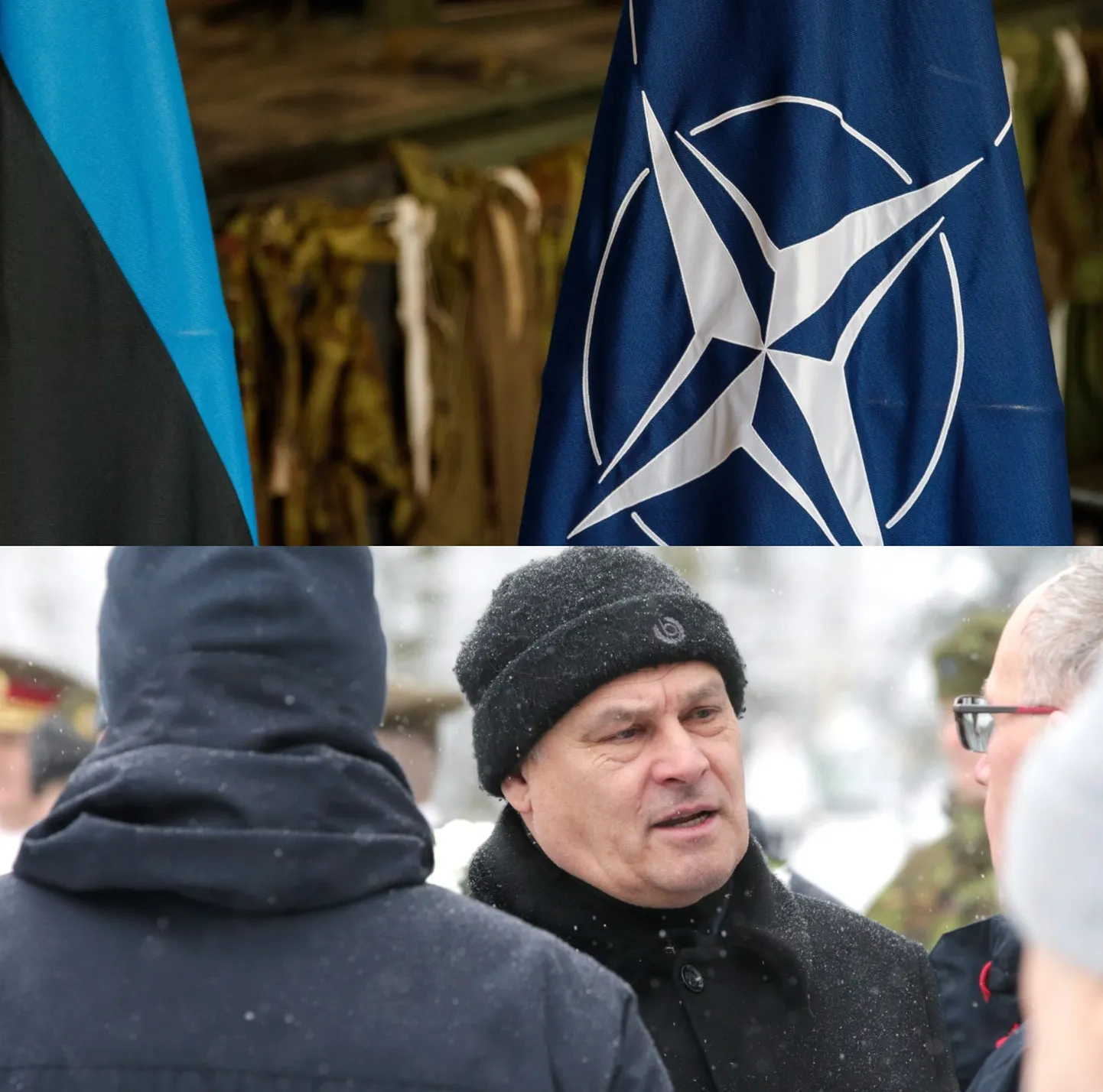 Мэр Нарвы Яан Тоотс и флаг НАТО. Фото иллюстративное.