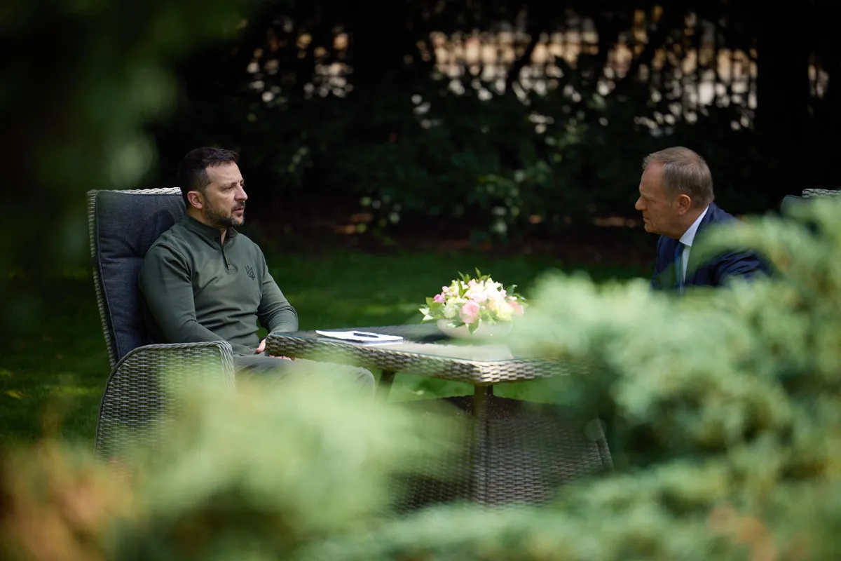 Ukraine's President Volodymyr Zelensky attends a meeting with Poland's Prime Minister Donald Tusk in Warsaw, ahead of NATO's 75th anniversary summit.