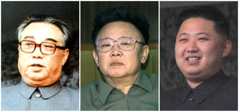 Põhja-Korea asutaja Kim Il-sung (vasakul), ta poeg Kim Jong-il (keskel) ja pojapoeg Kim Jong-un, kes on praegu võimul