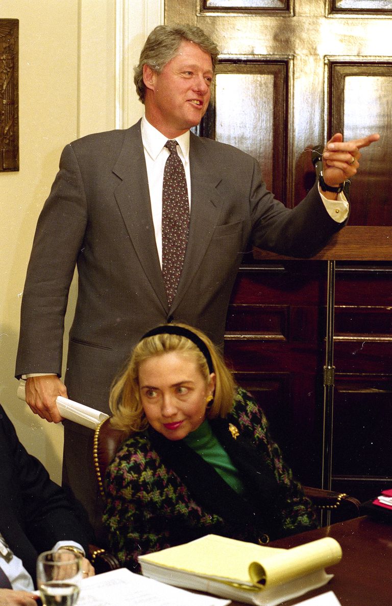 USA president Bill Clinton ja esileedi Hillary Clinton 1993. aasta veebruaris Valges Majas kohtumas tervishoiuametnikega
