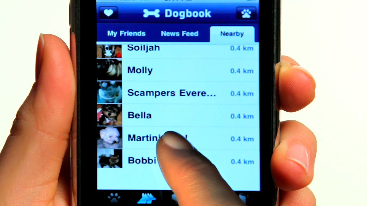 This photo released by Poolhouse shows their Dogbook Facebook application.  ÒHaving Dogbook on your iPhone allows you to always have your dog with you, connect with other dog owners and gives you constant access to a number of resources like finding a dog park nearest to you,Ó said Alexandre Roche, who created the app with his father Geoffrey. Features of the application include photo uploads, list other Dogbook users who are near you and locates nearby dog parks no matter where you are in the world. Lost a dog? You can use the applicationÕs ÒArf AlertÓ to send a message to all Dogbook users within a 15-kilometre radius with a photo and your contact information. Found a dog? Call the happy owner right from your phone. (AP Photo/Poolhouse)**NO SALES** / SCANPIX Code: 436
