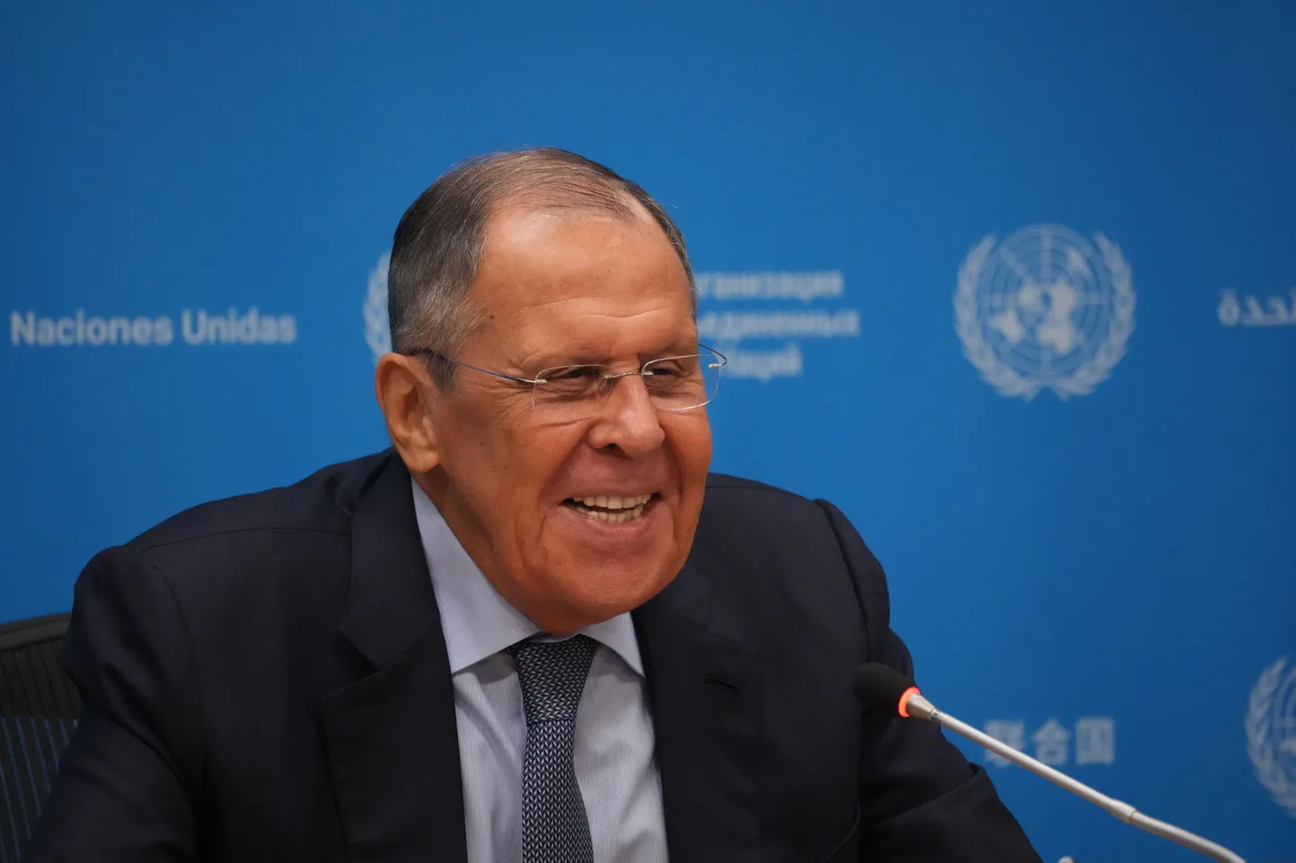 Venemaa välisminister Sergei Lavrov pressikonverentsil ÜRO peaassamblee 79. istungjärgul New Yorgis 28. septembril 2024. aastal.