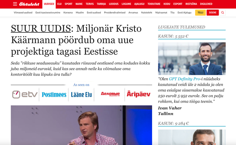 «SUUR UUDIS: Miljonär Kristo Käärmann pöördub oma uue projektiga tagasi Eestisse»