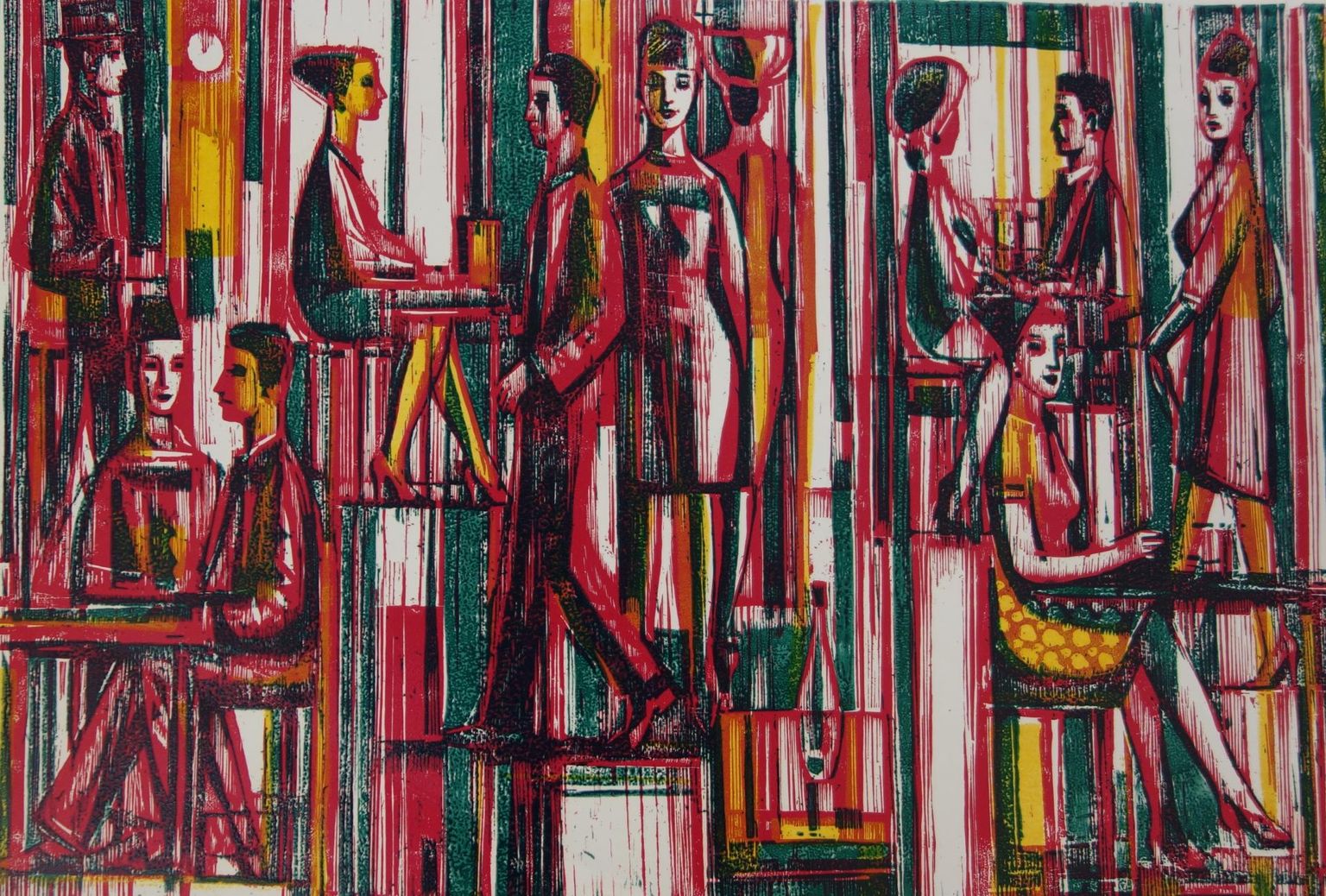 «Kohvikus» (värviline vineerilõige paberil, pildil fragment) on valminud aastal 1966 Torontos.