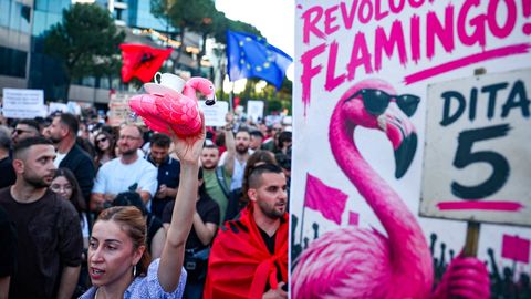 FOTO ⟩ Albānijā notiek "flamingu revolūcija" – protesti pret