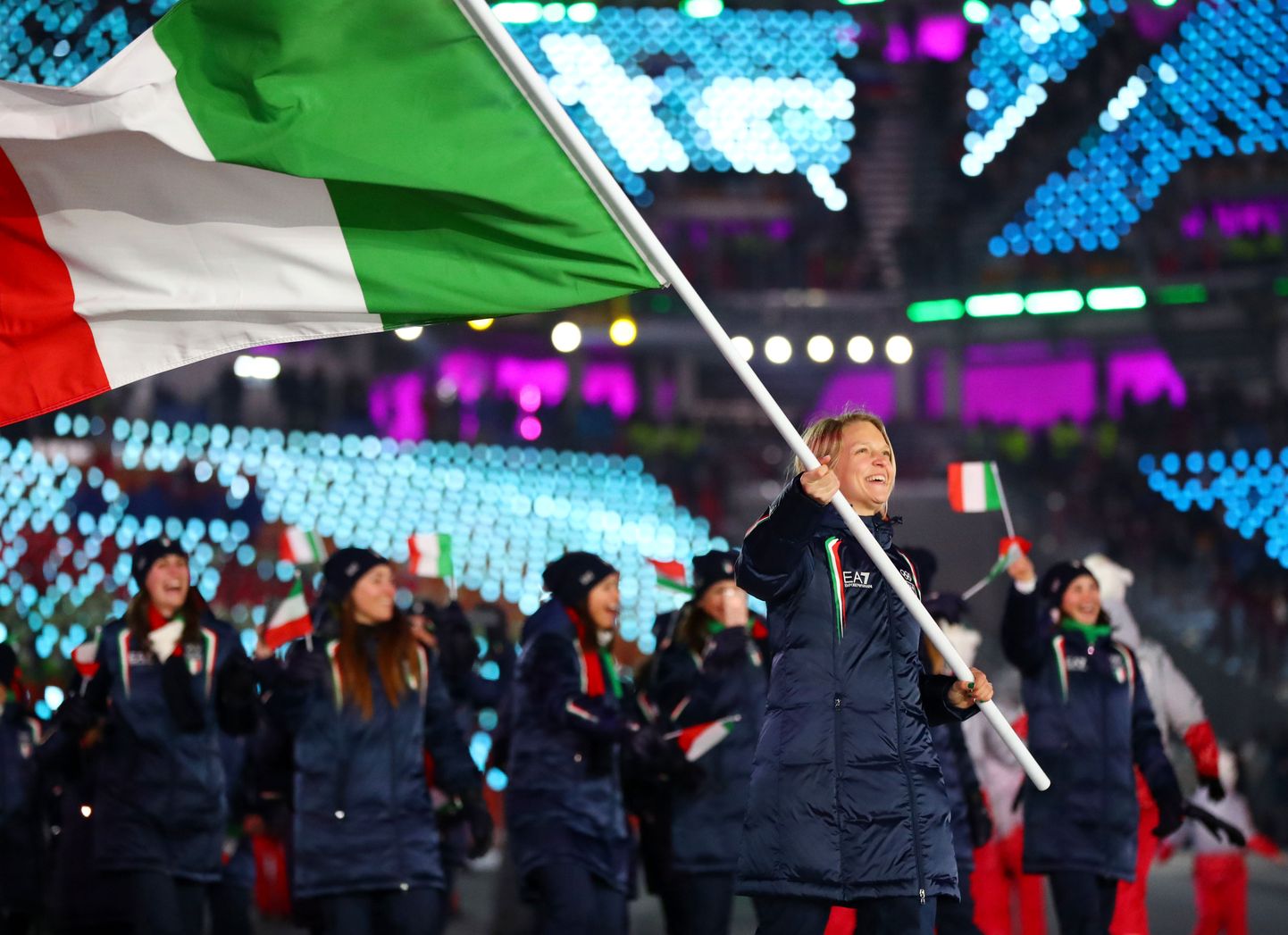 Itaalia delegatsioon Pyeongchangi taliolümpiamängude avatseremoonial.