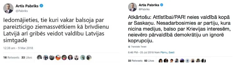 A. Pabrika ieraksti sociālajā vietnē Twitter