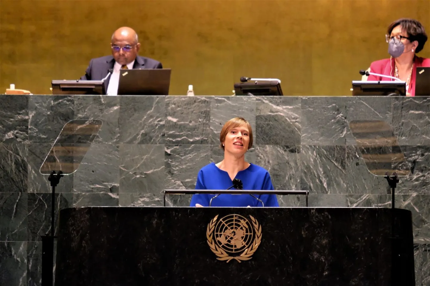 Керсти Кальюлайд во время выступления в ООН.