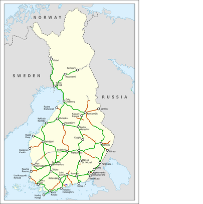 Soome raudteeliinide kaart 2010. aastal.