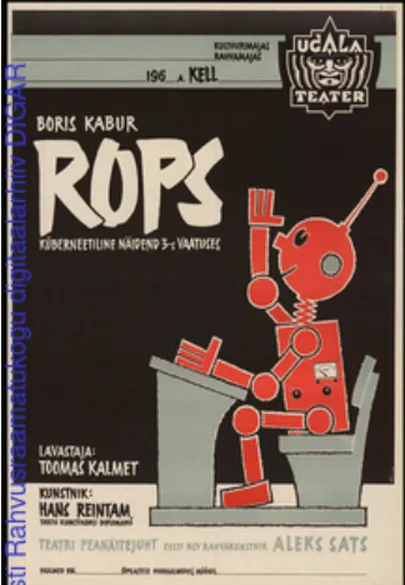 Teatris Ugala 1965. aastal etendunud näidendi «Rops» kavaleht (kujundanud Ago Kivi).