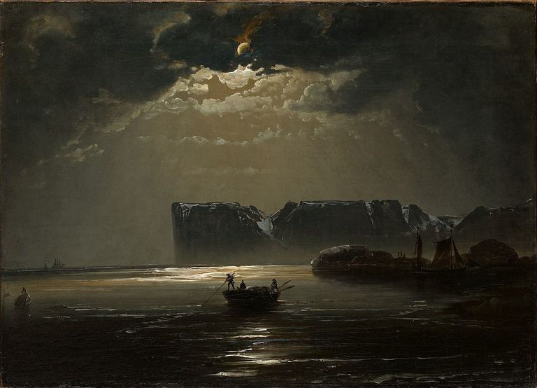 Педер Бальке. Мыс Нордкап в лунном свете. 1848.