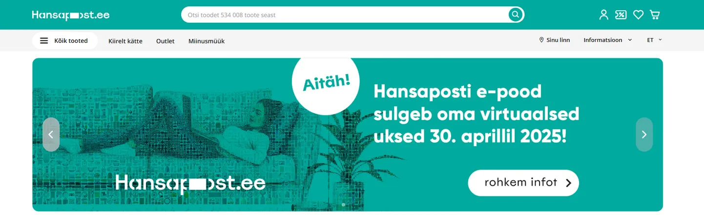 Kuvatõmmis e-poe sulgemisest.