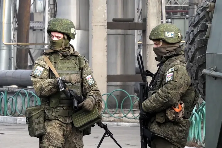 Russian soldiers in Kazakhstan on January 13, 2022, as part of the Collective Security Treaty Organization's so-called peacekeeping forces. Moscow surprisingly quickly withdrew the troops, as the same soldiers attacked the Hostomel airport near Kyiv five weeks later.