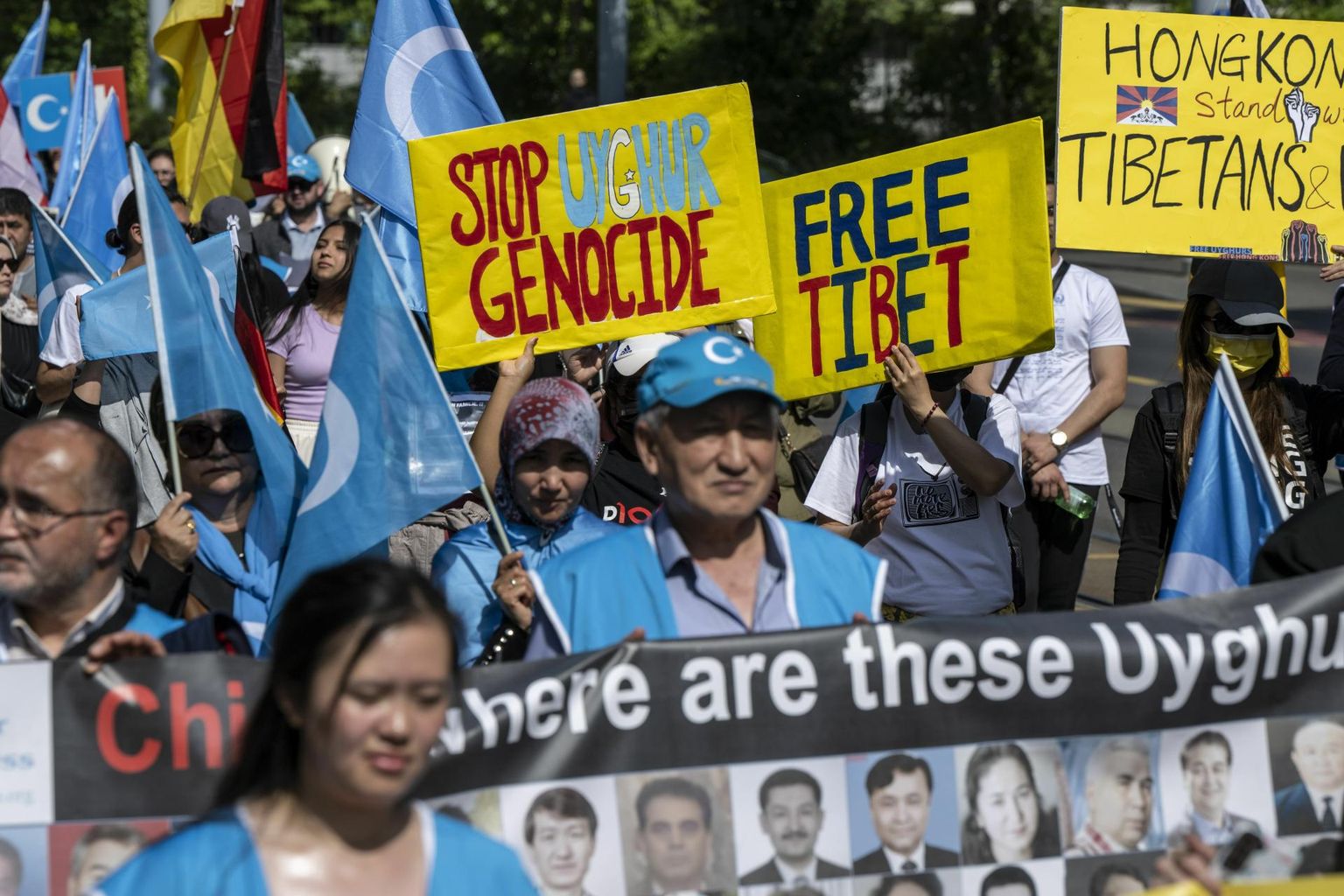 Uiguure toetav meeleavaldus Genfis asuva ÜRO peakontori ees.