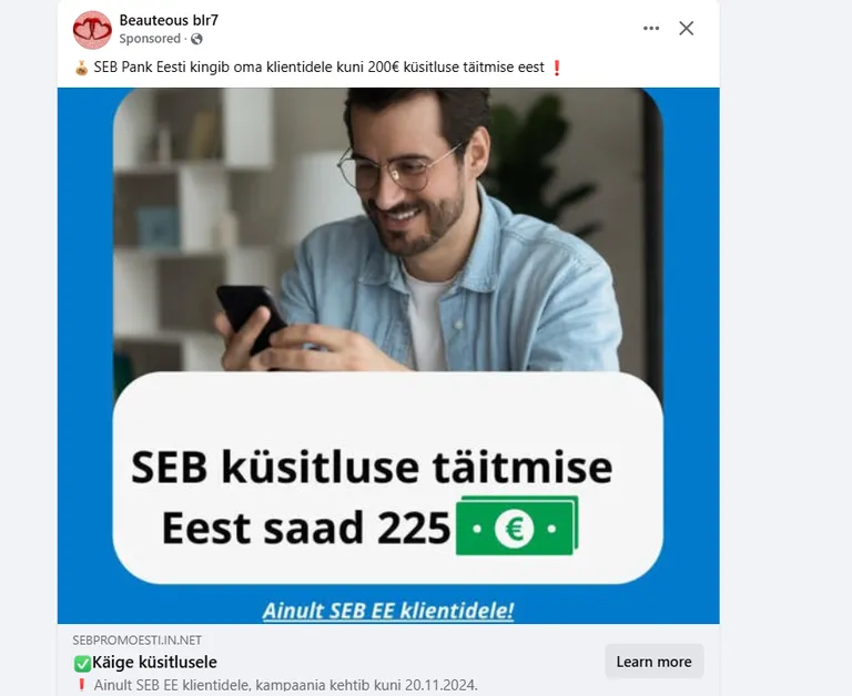 SEB panga nime all leviv pettuslik reklaam.