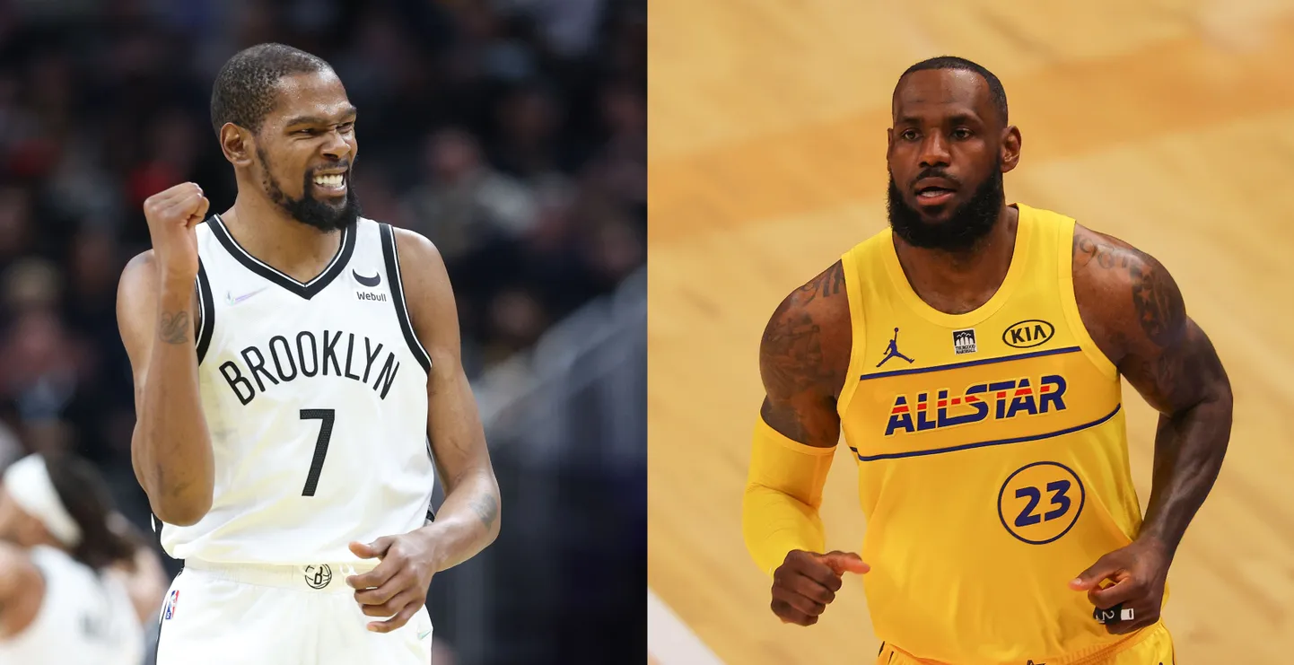 Kevins Durants (no kreisās) un Lebrons Džeimss